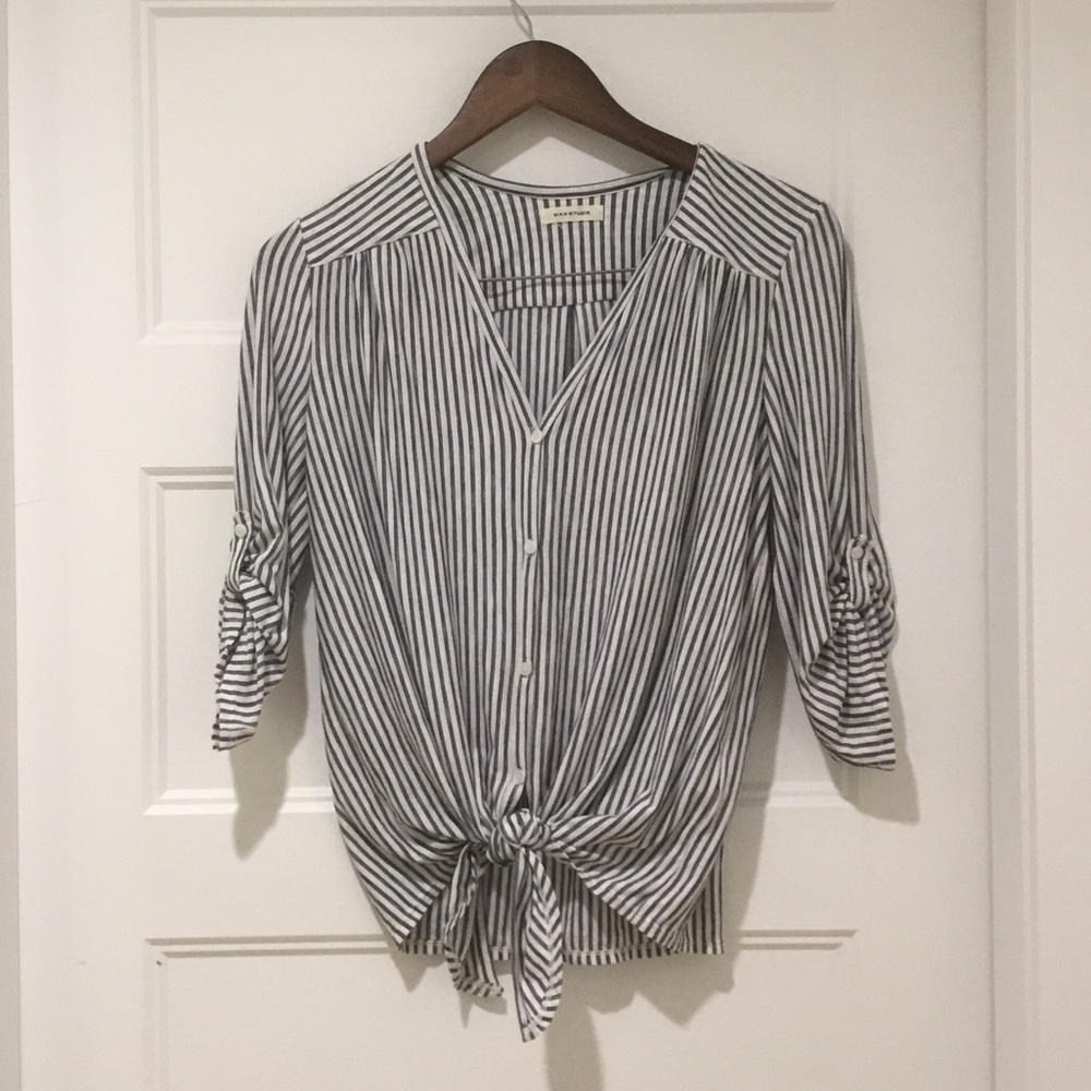 Striped V-Neck Button-Up Blouse